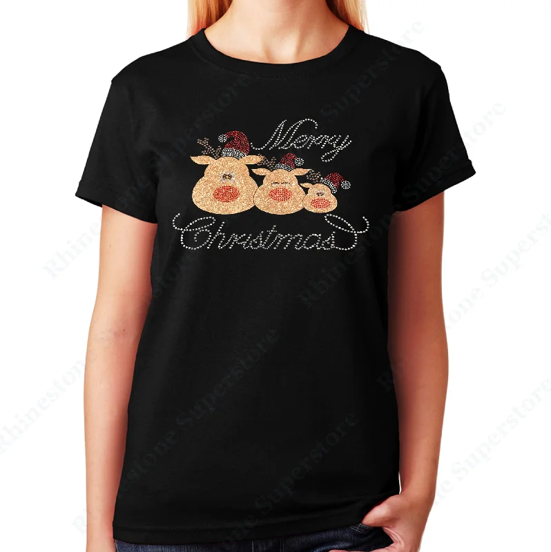 Women's / Unisex T-Shirt with Merry Christmas 3 Reindeer in Glitters and Rhinestones Rayon Fabric Velvet Fabric Corduroy Fabric Women's / Unisex T-Shirt with Merry Christmas 3 Reindeer in Glitters and Rhinestones Rayon Fabric Velvet Fabric Corduroy Fabric