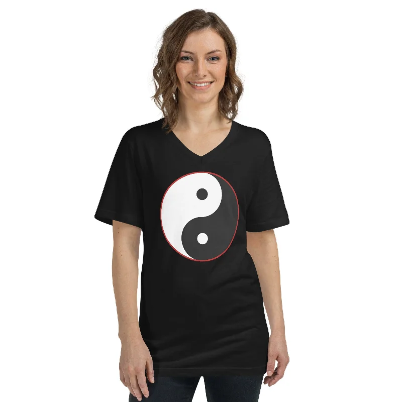 Yin and Yang Ancient Chinese Symbol Short Sleeve V-Neck T-Shirt Satin Blend Silk Blend Wool Blend Yin and Yang Ancient Chinese Symbol Short Sleeve V-Neck T-Shirt Satin Blend Silk Blend Wool Blend